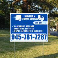 Moving & Storage Services - Warehouse Storage, Unpacking Services, Disposal/Donation Services - Get Quotes - Plain White Blue Design YardSigns.com