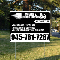 Moving & Storage Services - Warehouse Storage, Unpacking Services, Disposal/Donation Services - Get Quotes - Plain White Black Design YardSigns.com