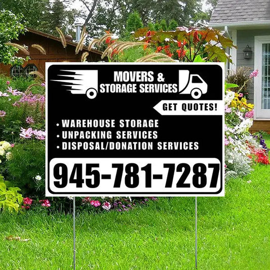 Moving & Storage Services - Warehouse Storage, Unpacking Services, Disposal/Donation Services - Get Quotes - Plain White Black Design YardSigns.com