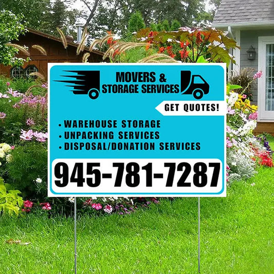 Moving & Storage Services - Warehouse Storage, Unpacking Services, Disposal/Donation Services - Get Quotes - Plain White Aqua Blue Design YardSigns.com