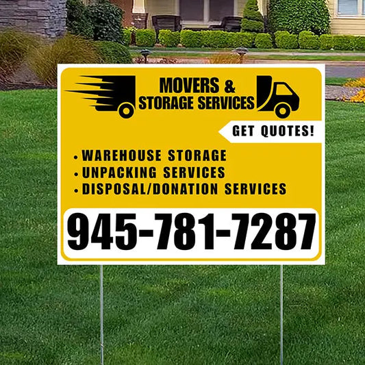 Moving & Storage Services - Warehouse Storage, Unpacking Services, Disposal/Donation Services - Get Quotes - Plain White Mustard Gold Design YardSigns.com