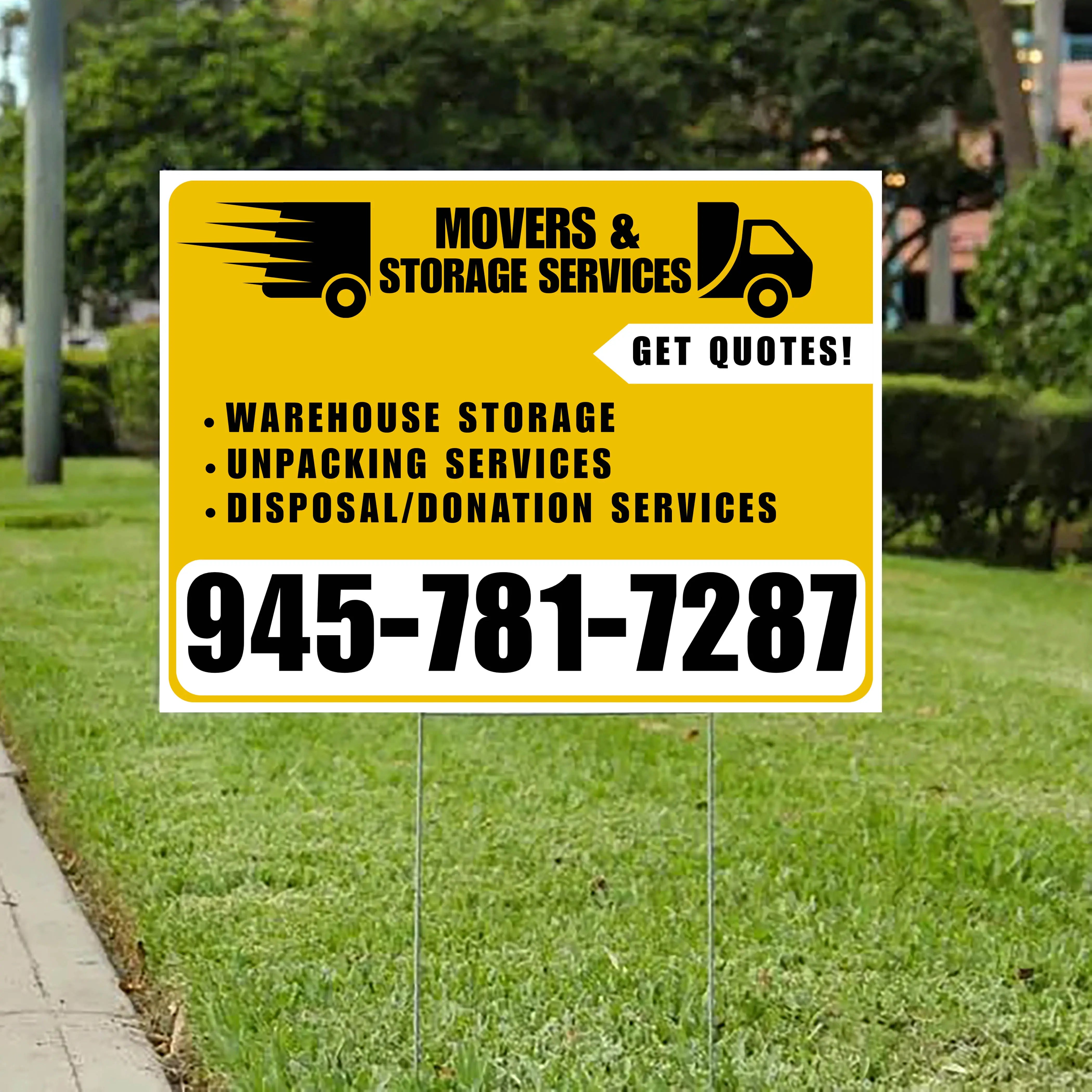 Moving & Storage Services - Warehouse Storage, Unpacking Services, Disposal/Donation Services - Get Quotes - Plain White Mustard Gold Design YardSigns.com