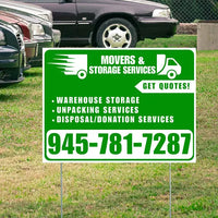 Moving & Storage Services - Warehouse Storage, Unpacking Services, Disposal/Donation Services - Get Quotes - Plain White Green Design YardSigns.com