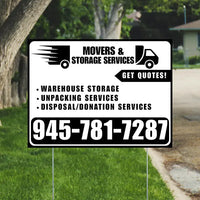 Moving & Storage Services - Warehouse Storage, Unpacking Services, Disposal/Donation Services - Get Quotes - Plain Black White Design YardSigns.com