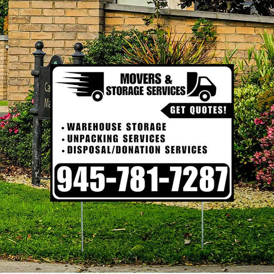 Moving & Storage Services - Warehouse Storage, Unpacking Services, Disposal/Donation Services - Get Quotes - Plain Black White Design YardSigns.com