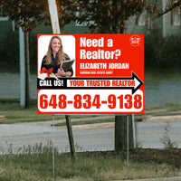 Realtor Yard Signs - Need a Realtor? - Red White Right Arrow with Image and Logo Design