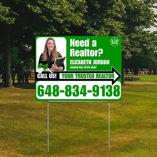 Realtor Yard Signs - Need a Realtor? - Green White Right Arrow with Image and Logo Design YardSigns.com