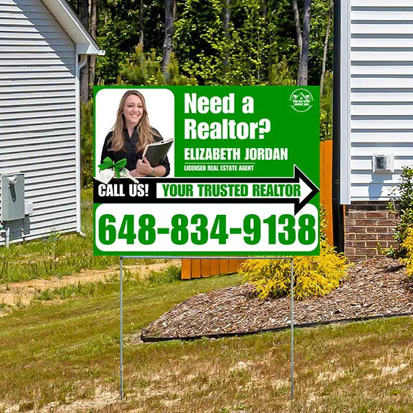 Realtor Yard Signs - Need a Realtor? - Green White Right Arrow with Image and Logo Design YardSigns.com