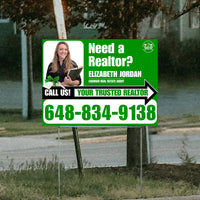 Realtor Yard Signs - Simple Green White Right Arrow with Image and Logo Design YardSigns.com