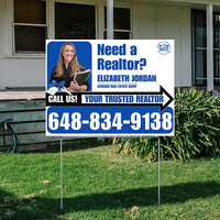 Realtor Yard Signs - Need a Realtor? - White Blue Right Arrow with Image and Logo Design YardSigns.com