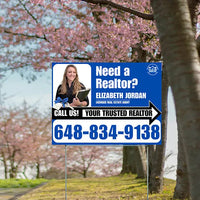 Realtor Yard Signs - Simple Blue White Right Arrow with Image and Logo Design YardSigns.com