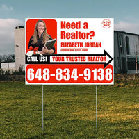 Realtor Yard Signs - Need a Realtor? - White Red Right Arrow with Image and Logo Design YardSigns.com