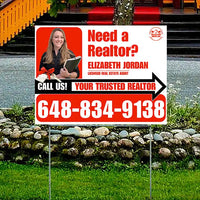 Realtor Yard Signs - Need a Realtor? - White Red Right Arrow with Image and Logo Design YardSigns.com