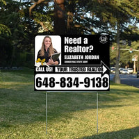 Realtor Yard Signs - Simple Black White Right Arrow with Image and Logo Design YardSigns.com