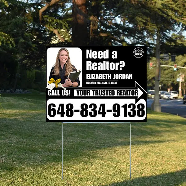Realtor Yard Signs - Simple Black White Right Arrow with Image and Logo Design YardSigns.com