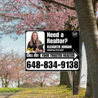 Realtor Yard Signs - Need a Realtor? - Black White Right Arrow with Image and Logo Design YardSigns.com