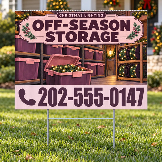 Holiday Signs - Christmas Lights Installation - Off-Season Storage Yard Sign - Aubergine & Blush - 24 x 18