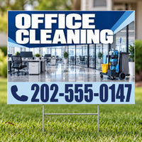 Cleaners/Maids Signs - Office Cleaning Yard Sign - Indigo & Ice Blue - 24 x 18 YardSigns.com