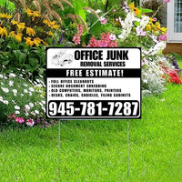 Office Junk Removal Services - Full Office Cleanouts, Secure Document Shredding, Old Computers, Monitors, Printers, Desks, Chairs, Cubicles, Filing Cabinets with Free Estimate - Plain White Black YardSigns.com