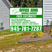 Office Junk Removal Services - Full Office Cleanouts, Secure Document Shredding, Old Computers, Monitors, Printers, Desks, Chairs, Cubicles, Filing Cabinets with Free Estimate - Plain White Green YardSigns.com