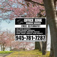 Office Junk Removal Services - Full Office Cleanouts, Secure Document Shredding, Old Computers, Monitors, Printers, Desks, Chairs, Cubicles, Filing Cabinets with Free Estimate - Plain Black White YardSigns.com