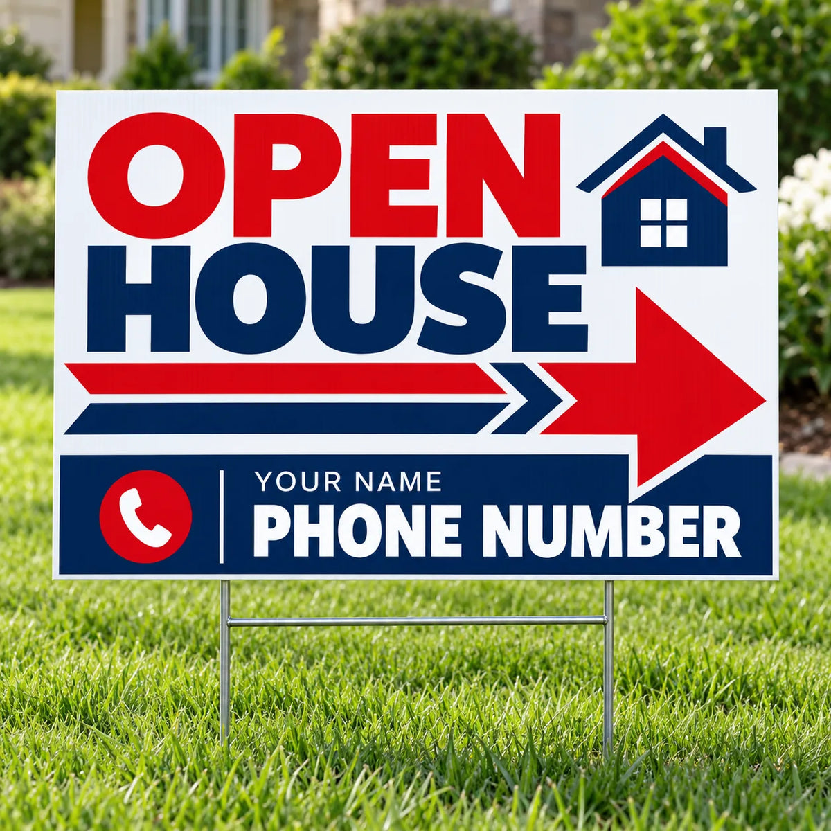 Real Estate - Open House - Red Navy Chevron YardSigns.com