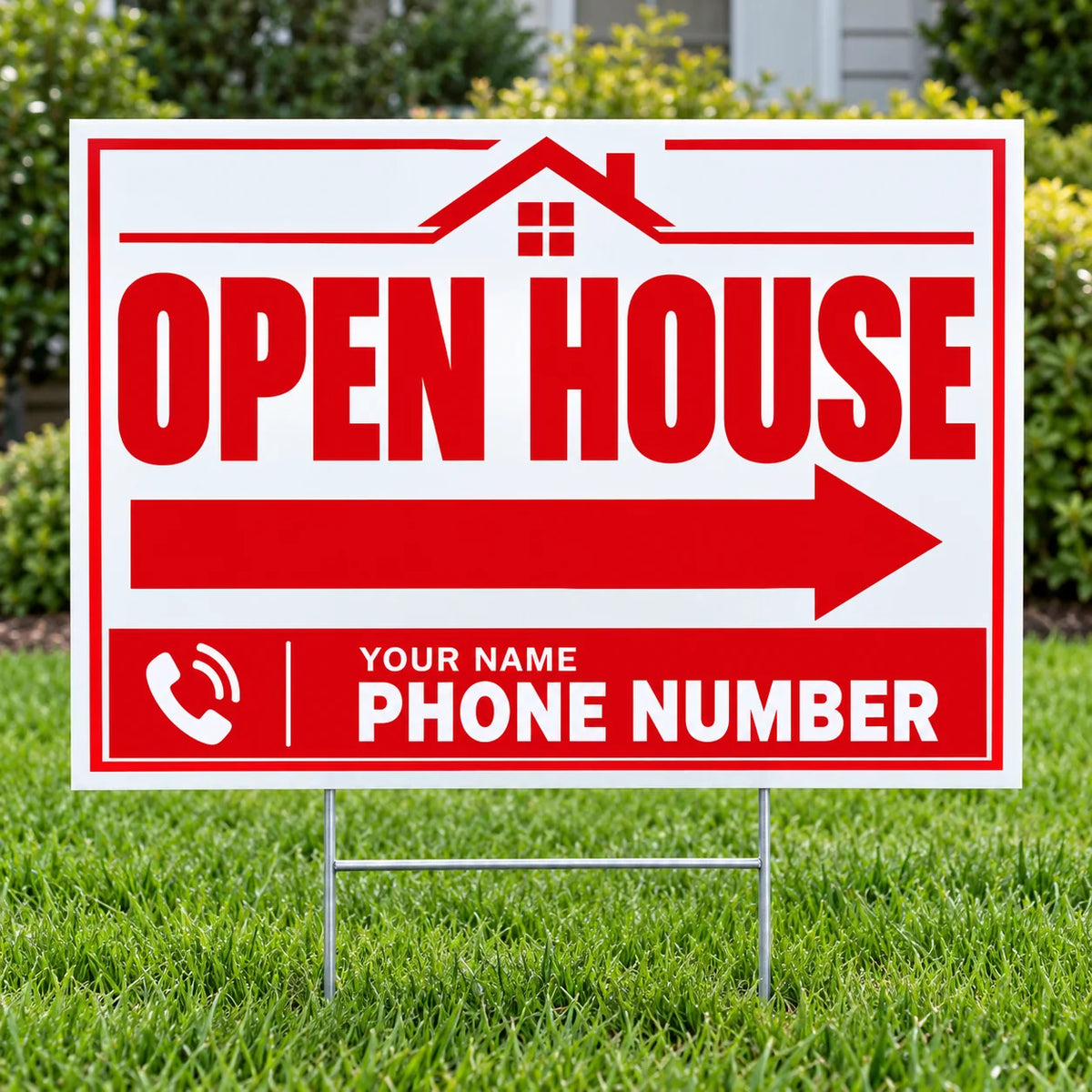 Real Estate - Open House - Red White Direction YardSigns.com