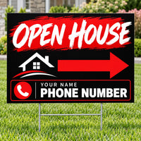 Real Estate - Open House - Black Red Brush YardSigns.com