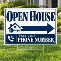 Real Estate - Open House - White Navy Serif YardSigns.com