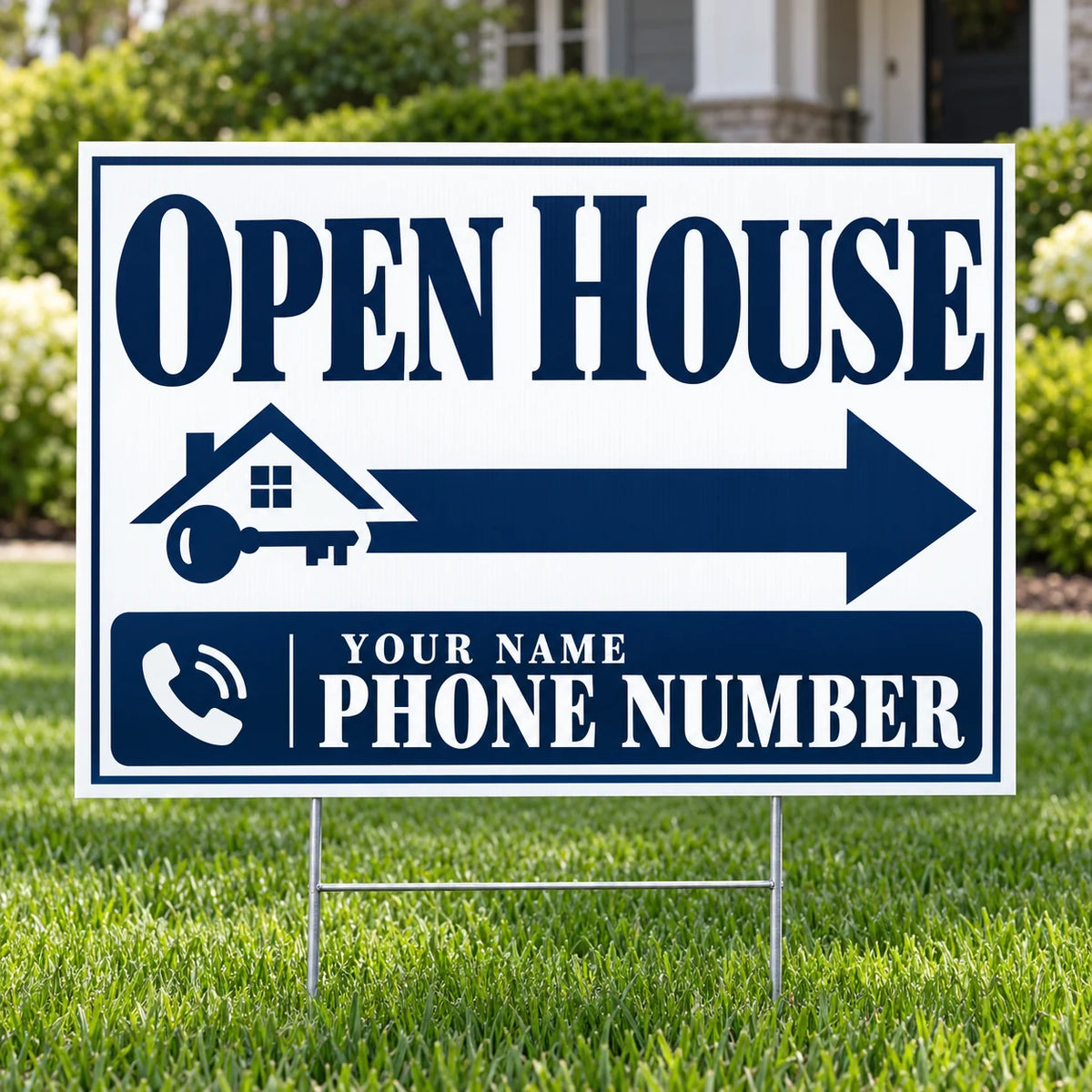 Real Estate - Open House - White Navy Serif YardSigns.com