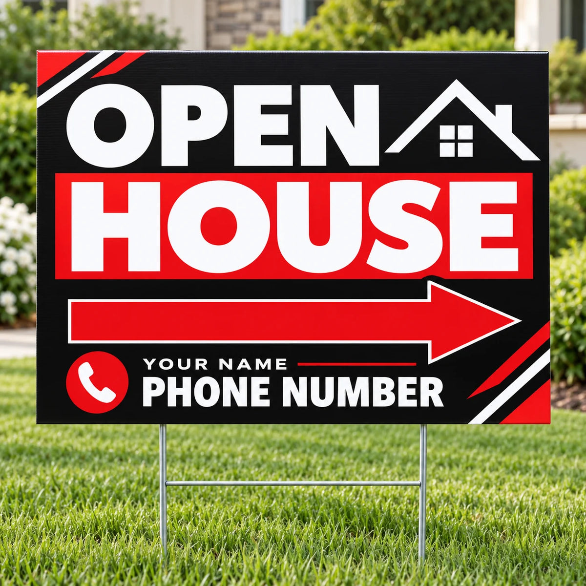 Real Estate - Open House - Red Black Block YardSigns.com