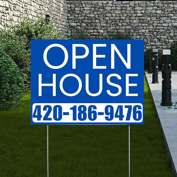 Real Estate - Open House - Plain Blue White Design YardSigns.com