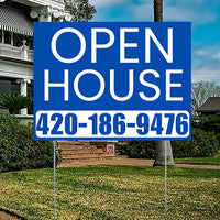 Real Estate - Open House - Plain Blue White Design YardSigns.com