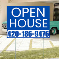 Real Estate - Open House - Plain Blue White Design YardSigns.com