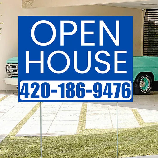 Real Estate - Open House - Plain Blue White Design YardSigns.com