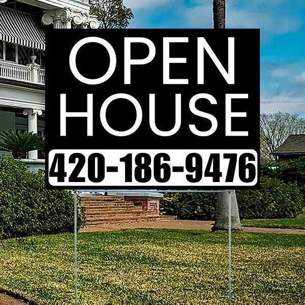 Real Estate - Open House - Plain Black White Design YardSigns.com