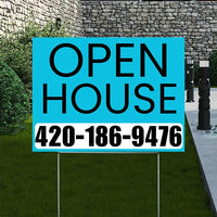 Real Estate - Open House - Plain Aqua Blue White Design YardSigns.com