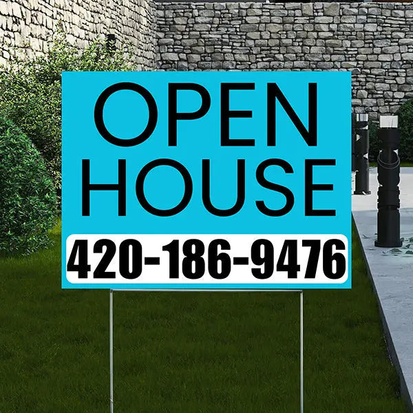 Real Estate - Open House - Simple Aqua Blue House Design YardSigns.com