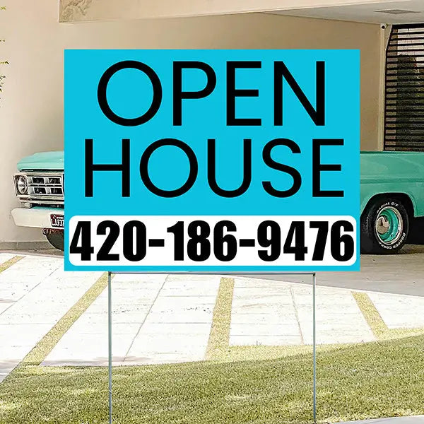 Real Estate - Open House - Simple Aqua Blue House Design YardSigns.com