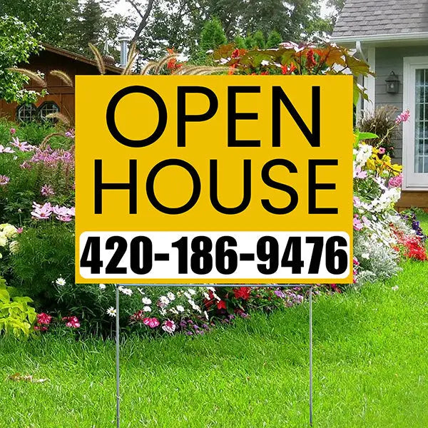 Real Estate - Open House - Plain Mustard Gold White Design YardSigns.com