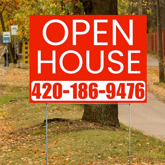 Real Estate - Open House - Plain Chili Red White Design YardSigns.com