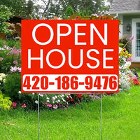 Real Estate - Open House - Plain Chili Red White Design YardSigns.com