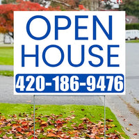 Real Estate - Open House - Plain White Blue Design YardSigns.com