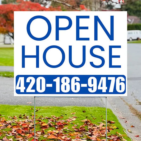 Real Estate - Open House - Plain White Blue Design YardSigns.com