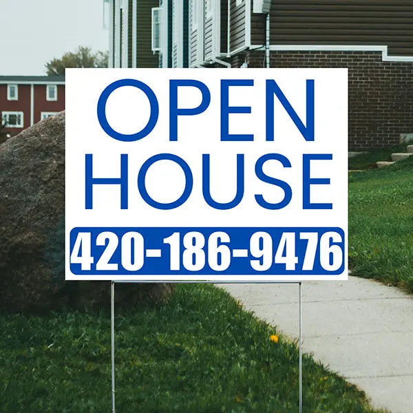 Real Estate - Open House - Plain White Blue Design YardSigns.com