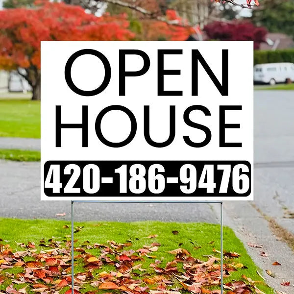 Real Estate - Open House - Plain White Black Design YardSigns.com