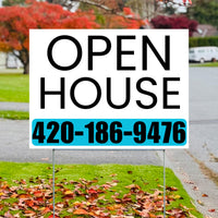 Real Estate - Open House - Plain White Aqua Blue Design YardSigns.com