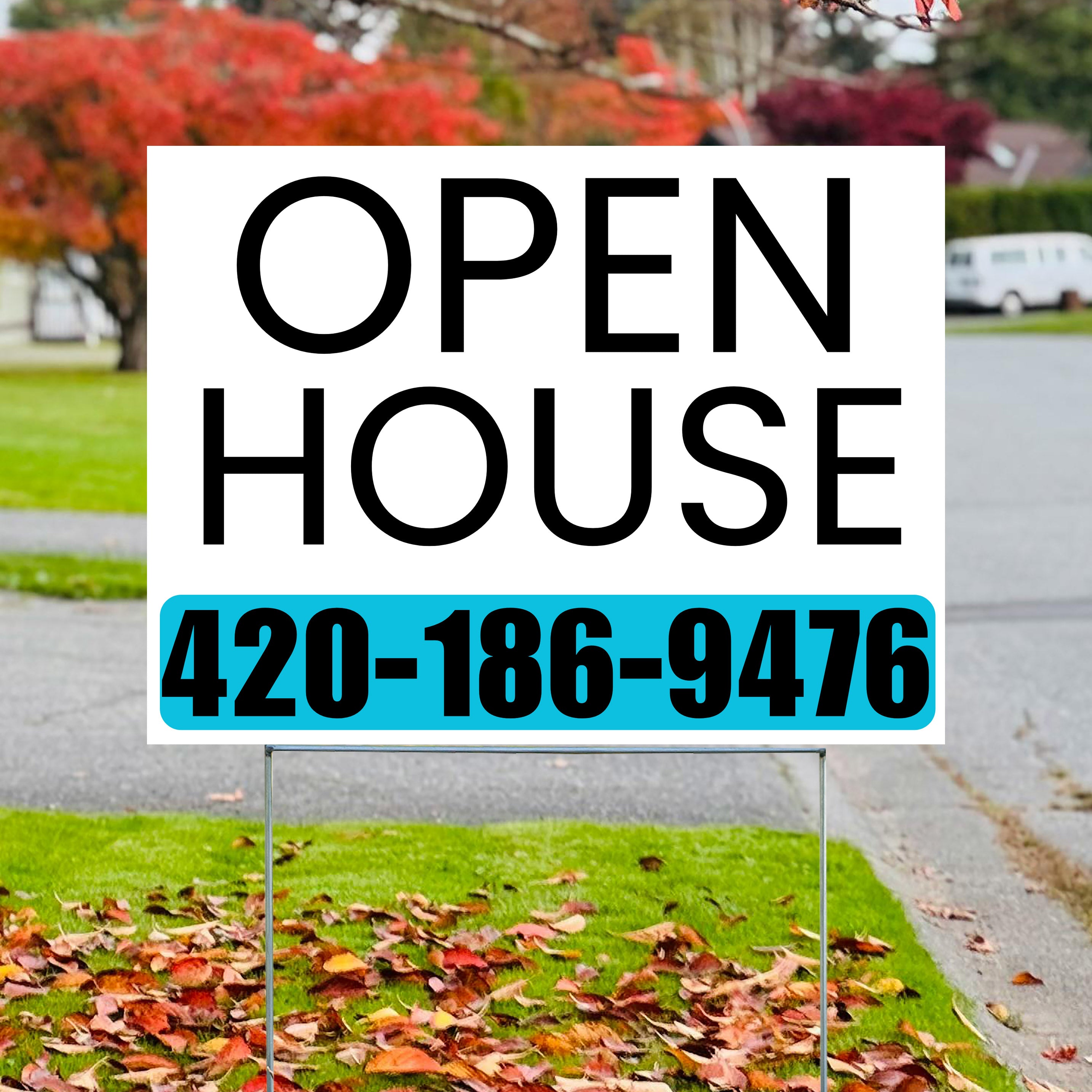 Real Estate - Open House - Plain White Aqua Blue Design YardSigns.com