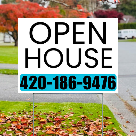 Real Estate - Open House - Plain White Aqua Blue Design YardSigns.com