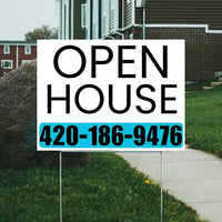 Real Estate - Open House - Simple White Aqua Blue House Design YardSigns.com
